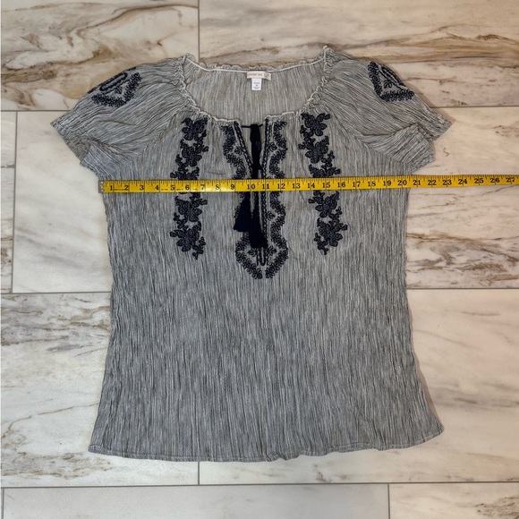 Westport 1962 Embroidered Peasant Top Blue White Striped 1X - Picture 7 of 8